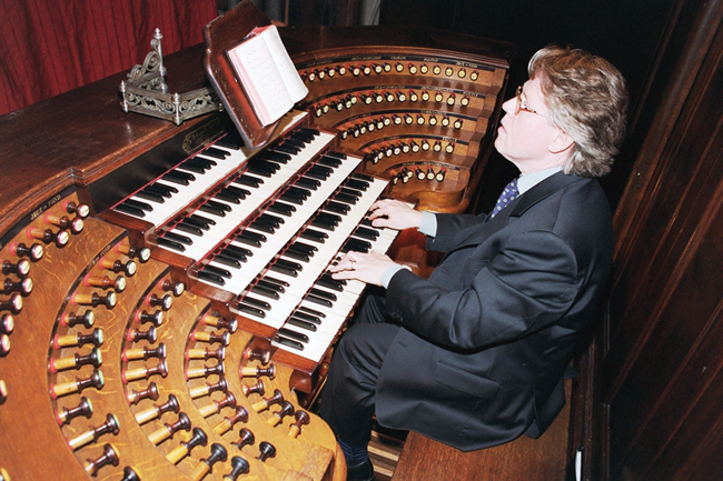 Daniel Roth at the console of the Cavaille-Coll organ at Saint-Sulpice, Paris